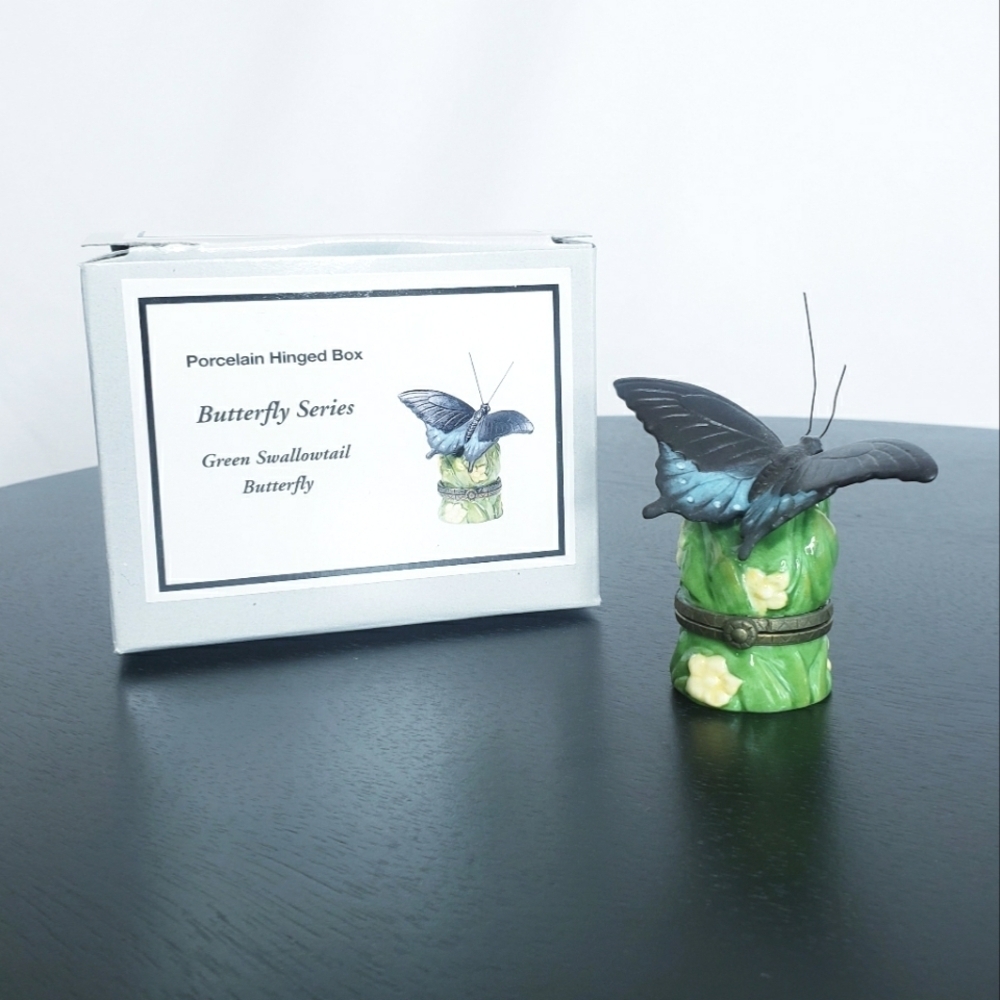 Green Swallowtail Butterfly Porcelain Hinged Box PHB Midwest